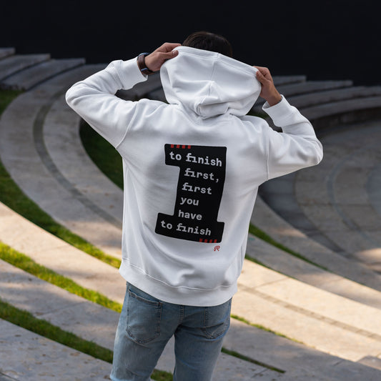 Hoodie Logo & "To Finish First" - Back zwart - Div. kleuren